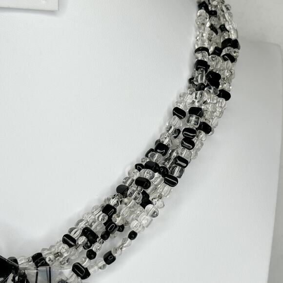 Black Clear Beaded Multi-Strand Arrow Pendant Statement Necklace ✨ - Picture 8 of 10